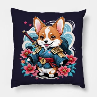 Japanese Samurai Corgi Tattoo, Kawaii Ninja Corgi Pillow