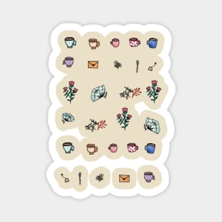 Teatime, mails and flowers Sticker Pack Magnet