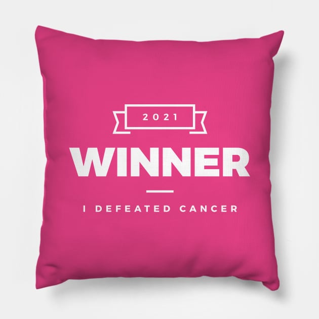 Winner 2021 – I defeated cancer (White design) Pillow by Optimix