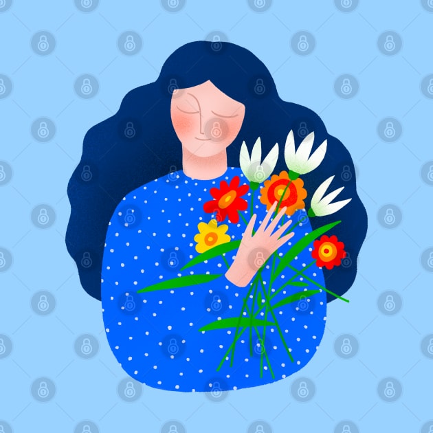 Girl with blue hair and spring flowers by iulistration