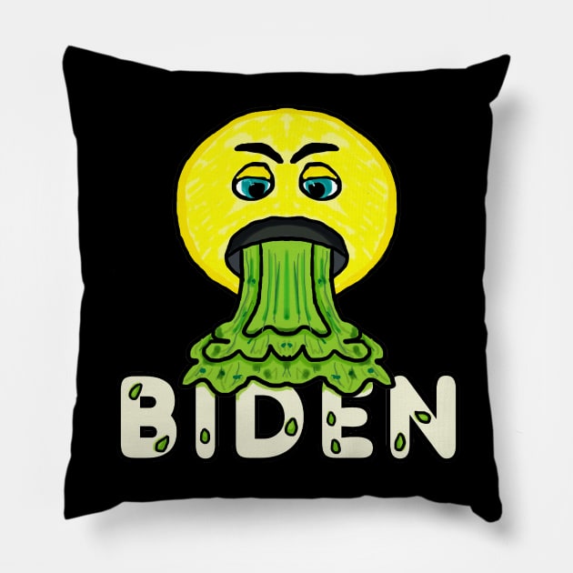 Funny Anti Biden Vomiting Emoji Pillow by Mark Ewbie