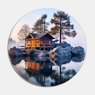 Cottage House On Lake Serene Landscape Pin