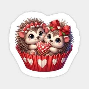 Valentine Hedgehog Couple In A Cupcake Magnet