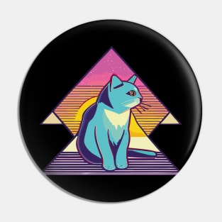 Vintage 80s Geometric Cat with Sunset Pin