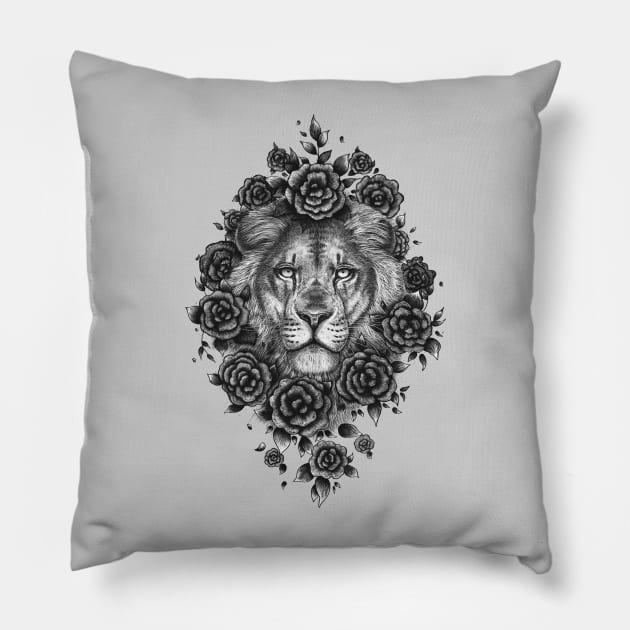 Lion in flowers Pillow by kodamorkovkart