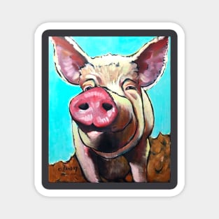 Piggy on Wood Magnet