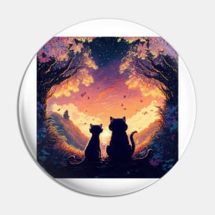 Adorable Two Cats Looking At Sunset Visions Pin