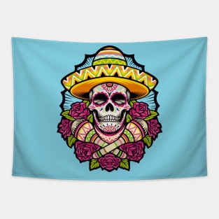 Day of the Dead Sugar Skull with Maracas and Flowers Tapestry