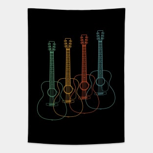 Four Concert Style Acoustic Guitar Outlines Retro Color Tapestry