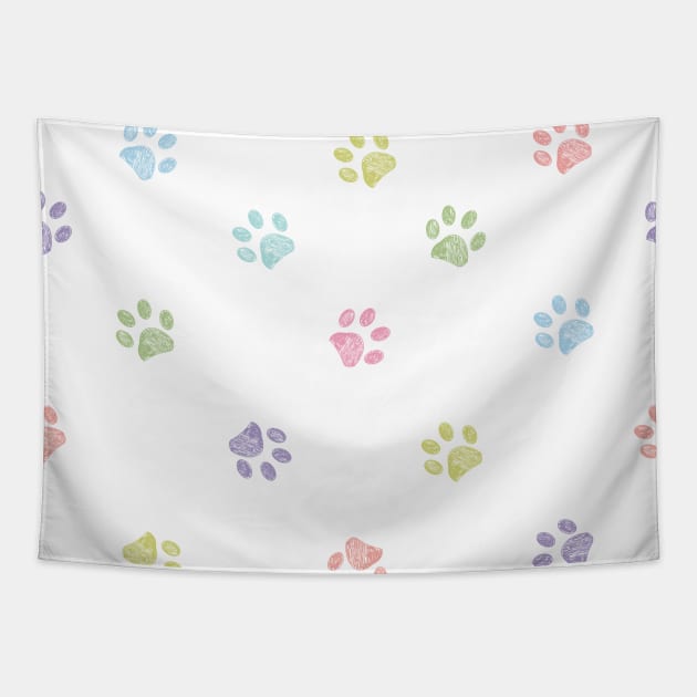 Pastel colored doodle paw prints Tapestry by GULSENGUNEL