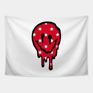 Red Stars Drippy Smiley Face Tapestry