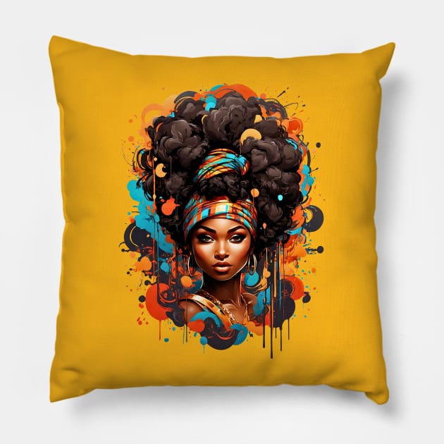 Black Woman Tribal Hip Hop Afro fashionable design Pillow by Neon City Bazaar