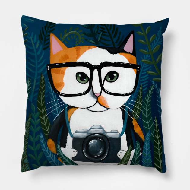 The Jungle Photographer Pillow by KilkennyCat Art