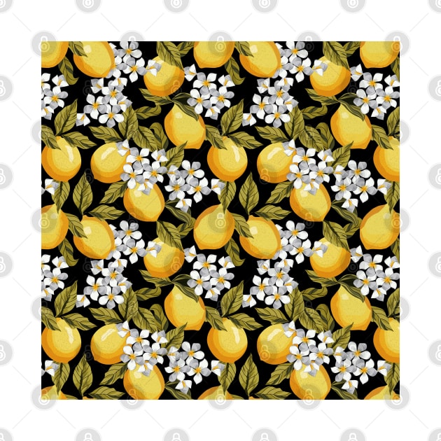 Lemons Pattern On Black by Designoholic