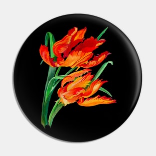 Bright Red Flamboyant Parrot Tulips Botanical Art Vector Pin