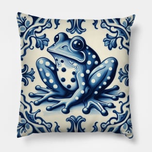 Delft Tile With Dotted Frog No.3 Pillow