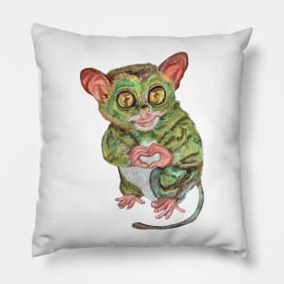 Philippine Tarsier Portrait (Soft Pastel Painting) Pillow