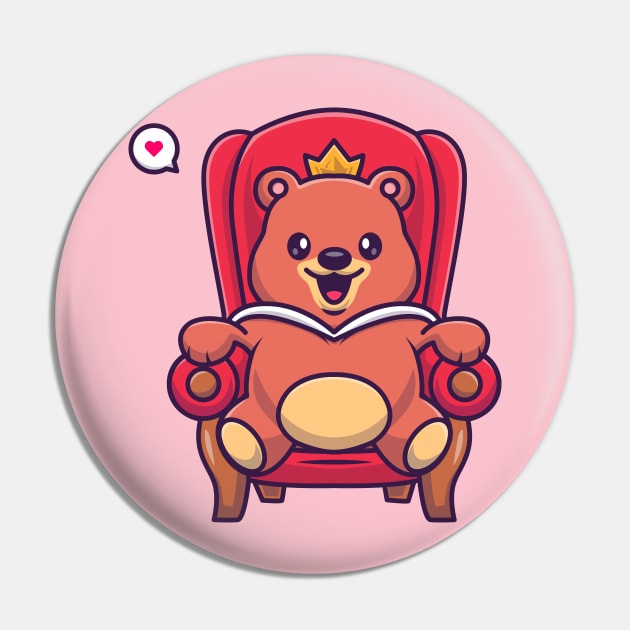 Cute Bear King Sitting On The Royal Chair Cartoon Pin by Catalyst Labs