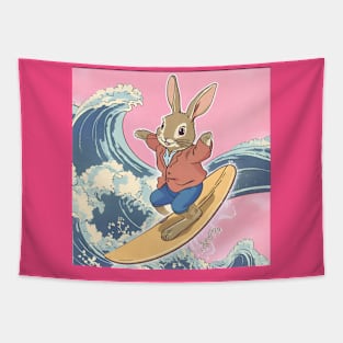 Ocean Waves of a Surfer Doing Surf Tricks on Surfboard Surfing Life of Rabbit Tapestry