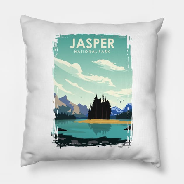 Jasper National Park Vintage Travel Art Pillow by jornvanhezik