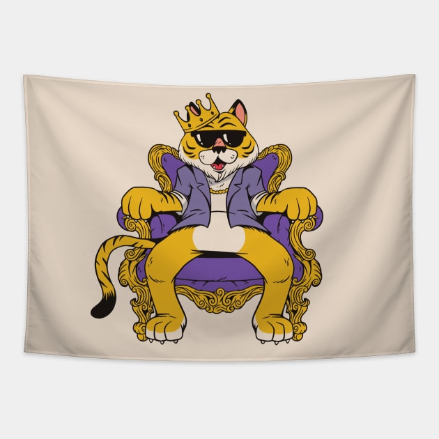 Purple and Gold Tiger King Cartoon Tapestry by SLAG_Creative