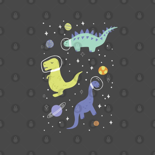 Cute Dinosaurs in Space by latheandquill