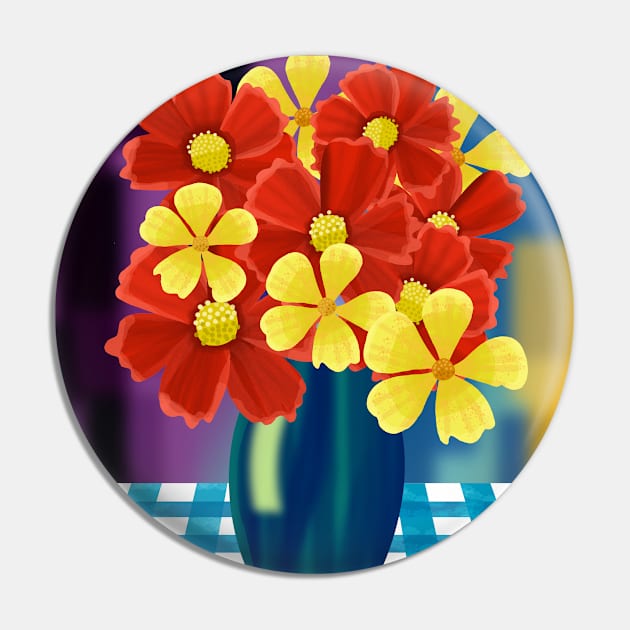 Vase of Red and Yellow Flowers Pin by Scratch