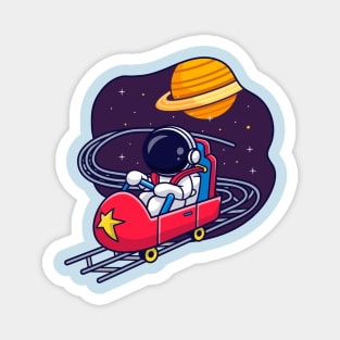 Cute Astronaut Riding Rollercoster In Space Cartoon Magnet