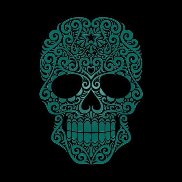 Teal Blue Swirling Sugar Skull by jeffbartels