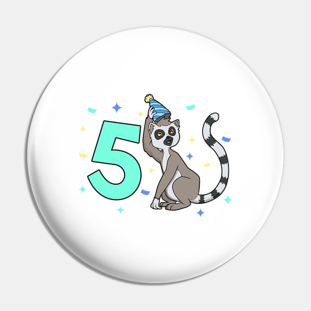 I am 5 with lemur - kids birthday 5 years old Pin by Modern Medieval Design