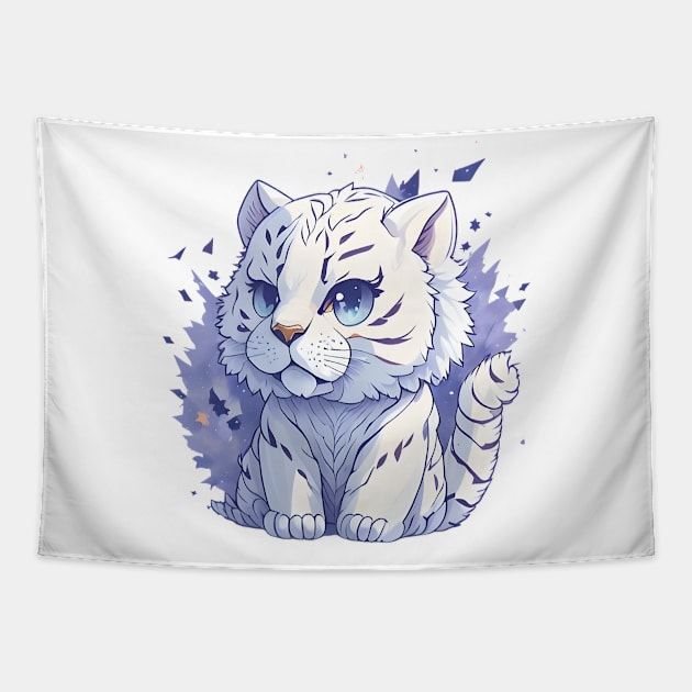 cute white tiger cat sticker Tapestry by FRH Design