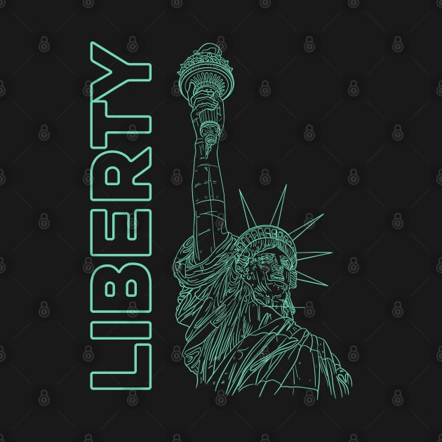 Liberty and the Statue of Liberty in a green line drawing design #2 by DaveDanchuk