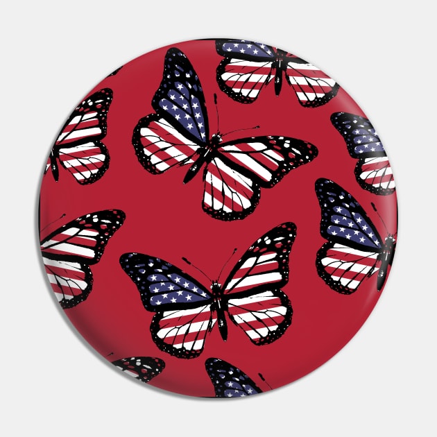 United States Flag Butterfly Seamless Pattern Pin by Mochabonk