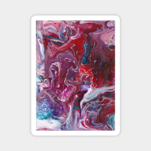 Poured paint in red blue purple and white Magnet