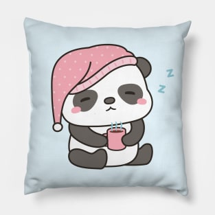 Cute Sleepy Little Panda With Coffee Pillow