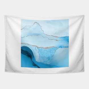 Watercolor Agate in Aqua Blue Faux Silver Veins Tapestry