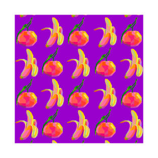 Banana Orange Wpap Pop Art Pattern Purple background T-Shirt