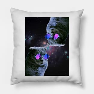 Cat with Sunglasses in Space Pillow