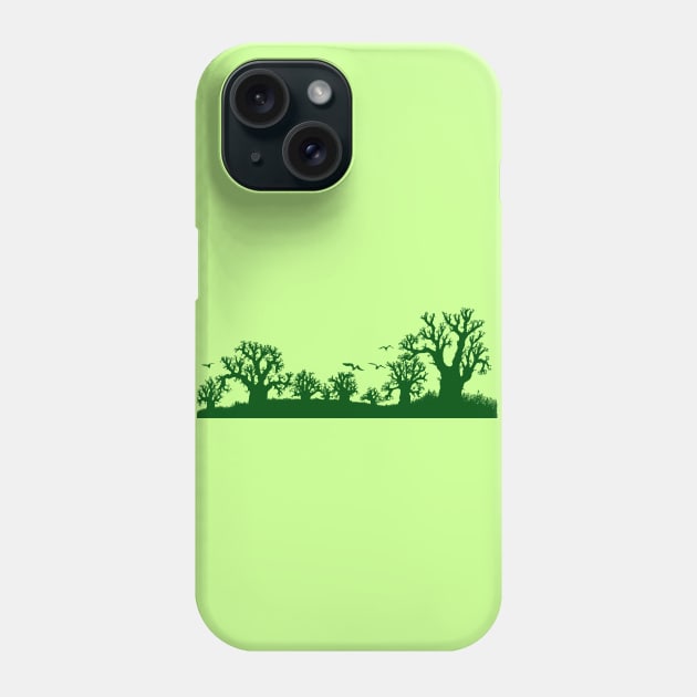 Baobab Trees Silhouette Green Phone Case by Tony Cisse Art Originals