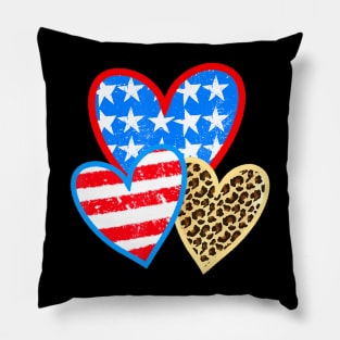 Summer Fashion 4th Of July Leopard American Flag Heart Pillow