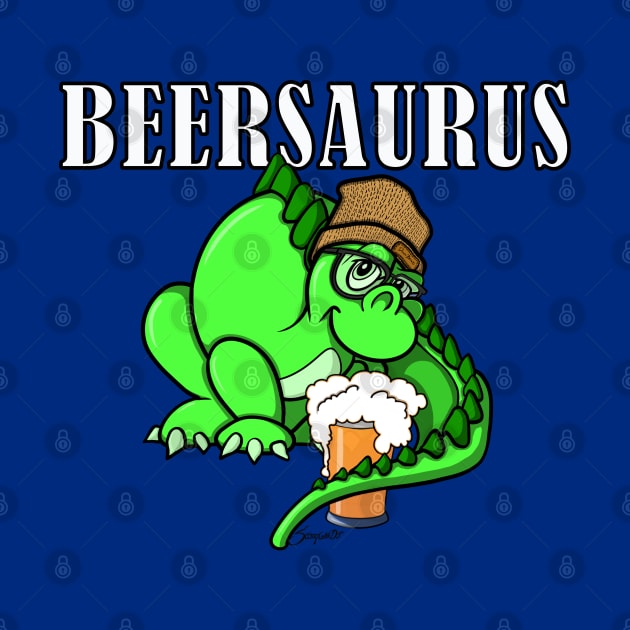 Funny BEERSAURUS Dino Dinosaur Beanie wearing Beer Lover Saurus by ScottyGaaDo