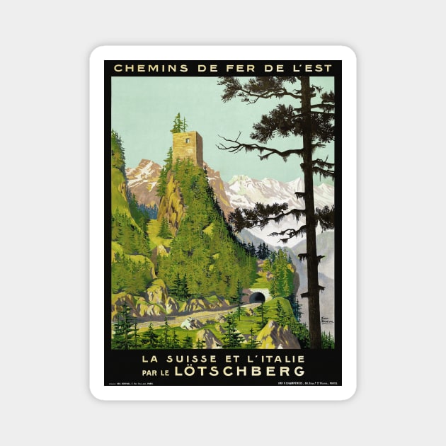 France Vintage Travel Poster Loetschberg Restored 1910 Magnet by vintagetreasure