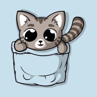 Cute Gray Pocket Cat T-Shirt