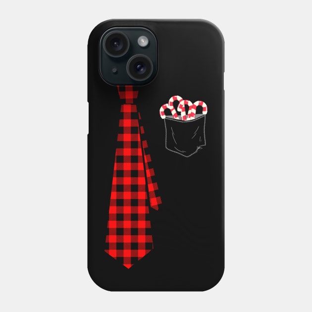 Fake Pocket of Candy Canes with Red Buffalo Plaid Neck Tie for Christmas Phone Case by Dibble Dabble Designs