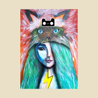 cat head aurora painting T-Shirt