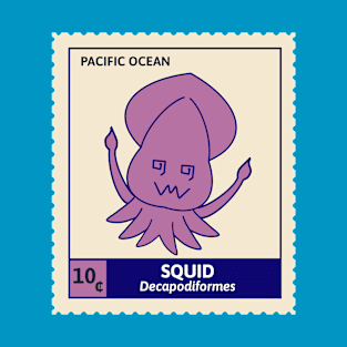 Kawaii Cute Silly Purple Squid, Ocean Stamp Collection, Stamp Collector T-Shirt