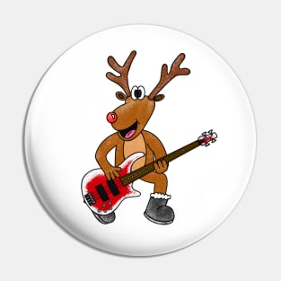 Christmas Bassist Rudolf The Reindeer Bass Guitar Pin