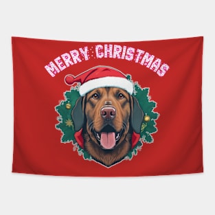 cute Christmas dog waring Christmas hat Tapestry