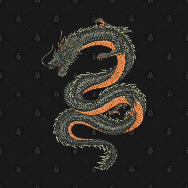 Aggressive japanese fantasy dragon vector illustration by Ardiyan nugrahanta