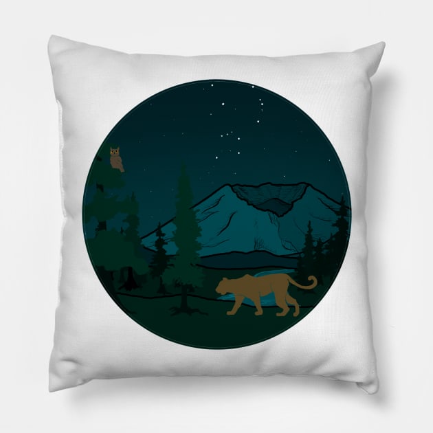 Mt St Helens Cougar and Owl Pillow by FernheartDesign